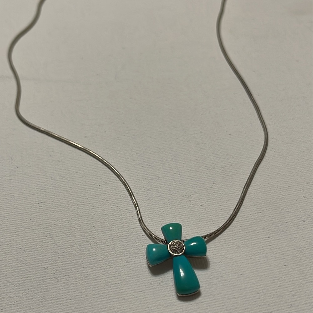 Sterling Silver 925 Turquoise Cross Necklace size 18’ chain - Picture 8 of 17